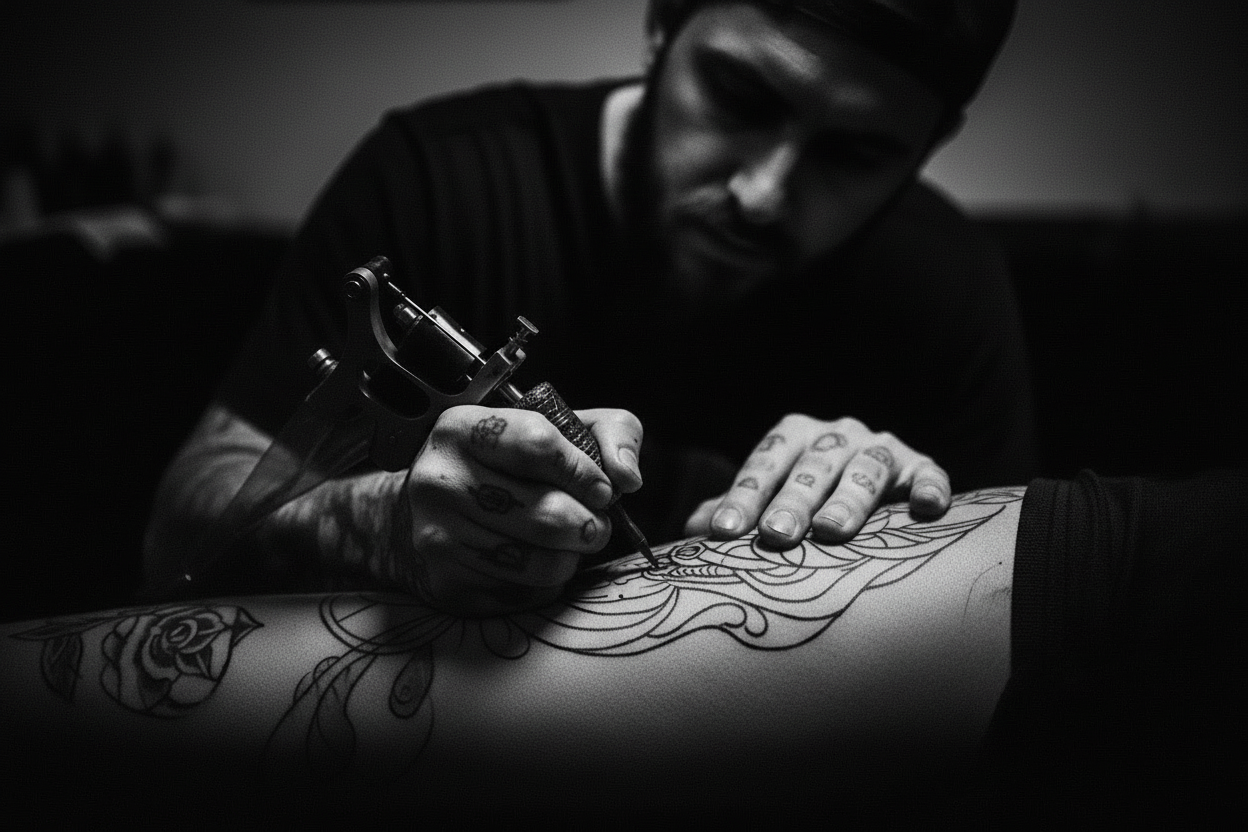 Dark Moody Bearded Tattoo Artist